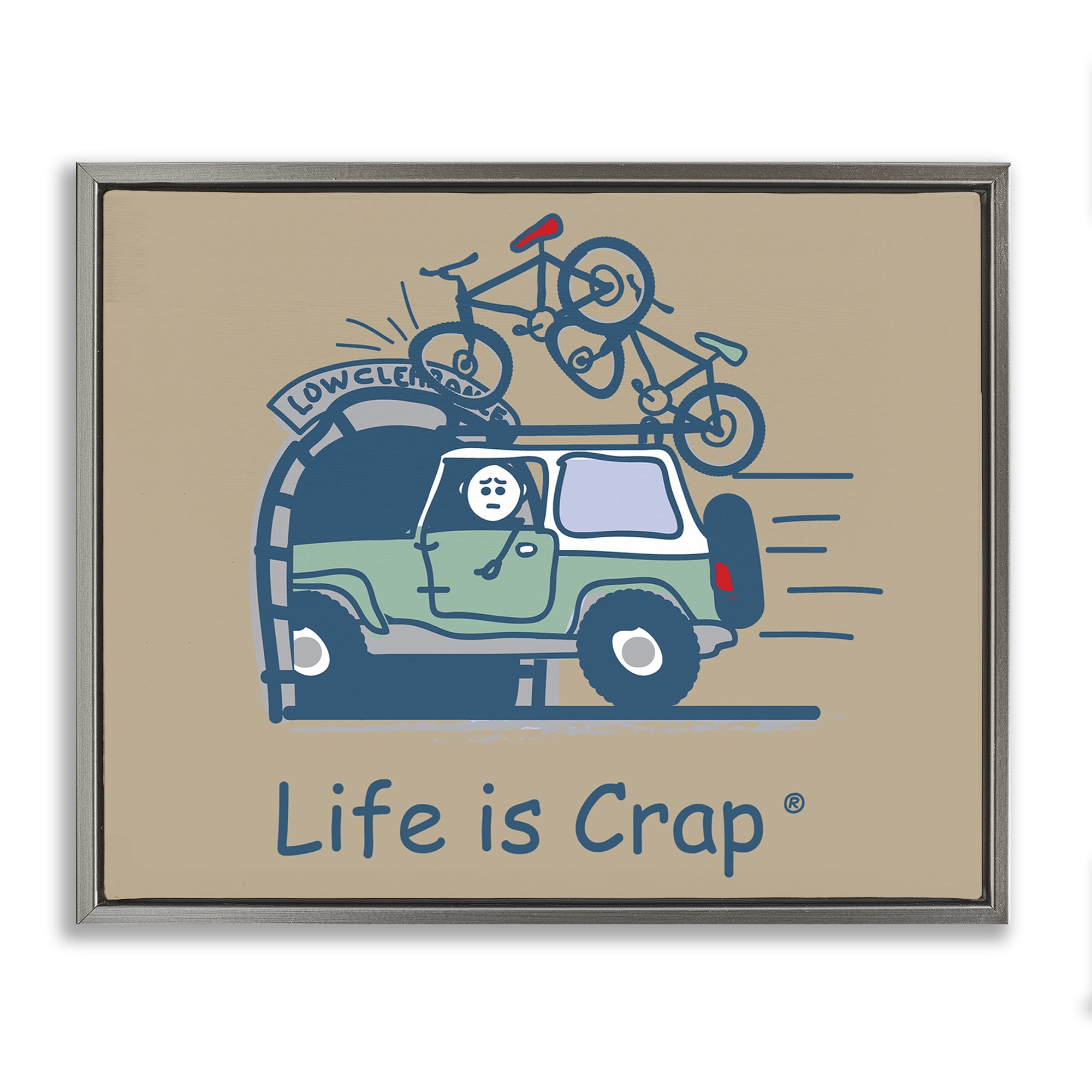 Stupell Industries Falling Bikes Overpass Novelty & Humor Painting Gray Floater Framed Canvas Art Print Wall Art, 31 x 25