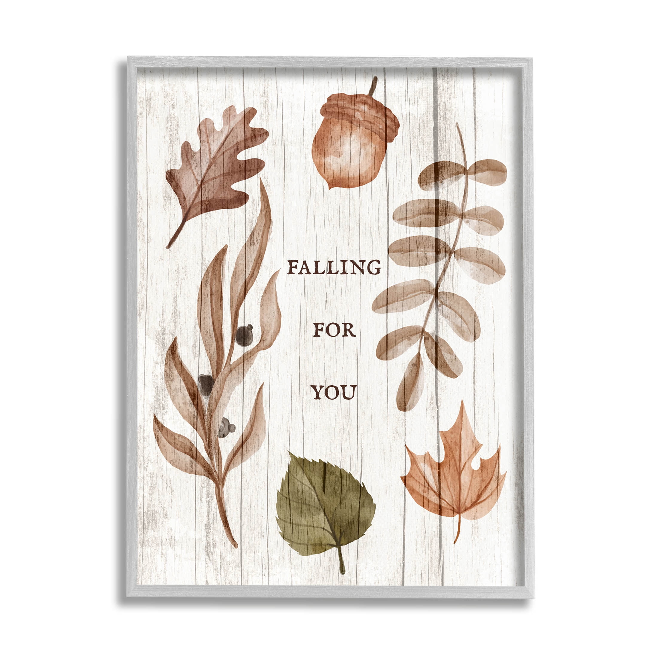 Stupell Industries Falling For You Fall Botanicals Graphic Art Gray Framed Art Print Wall Art, Design by Lil' Rue