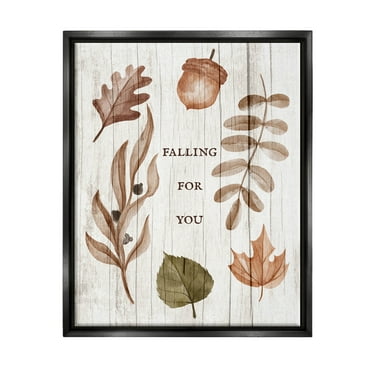Stupell Industries Falling For You Fall Botanicals Graphic Art Jet Black Floating Framed Canvas Print Wall Art, Design by Lil' Rue