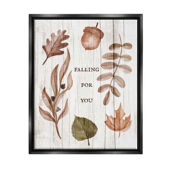 Stupell Industries Falling For You Fall Botanicals Graphic Art Jet Black Floating Framed Canvas Print Wall Art, Design by Lil' Rue