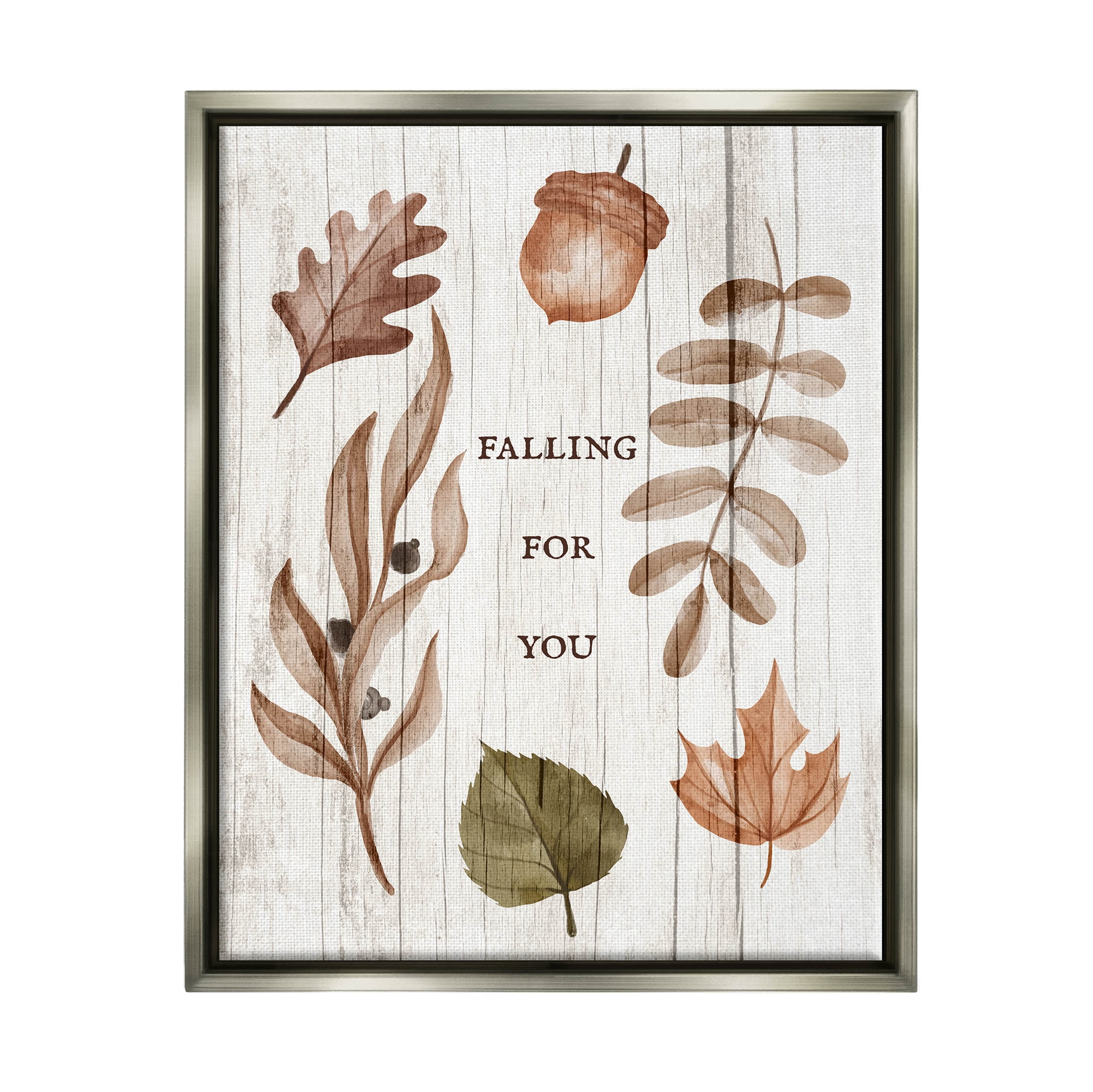 Stupell Industries Falling For You Fall Botanicals Graphic Art Luster Gray Floating Framed Canvas Print Wall Art, Design by Lil' Rue