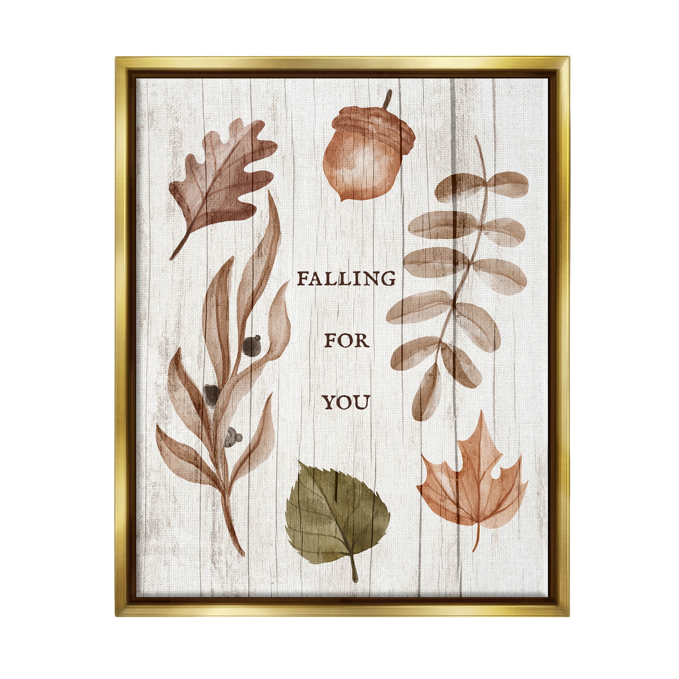 Stupell Industries Falling For You Fall Botanicals Graphic Art Metallic Gold Floating Framed Canvas Print Wall Art, Design by Lil' Rue