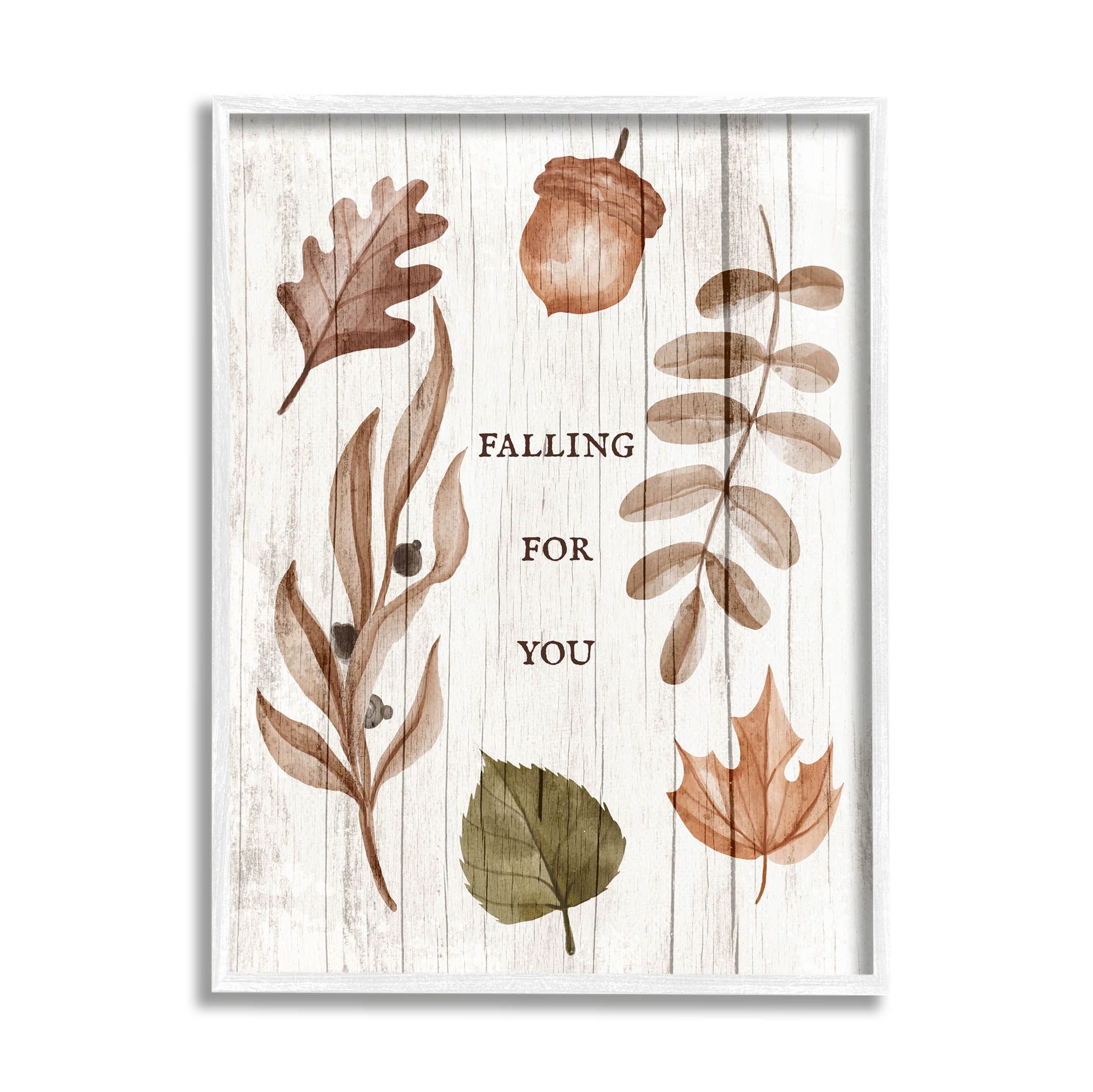 Stupell Industries Falling For You Fall Botanicals Graphic Art White Framed Art Print Wall Art, Design by Lil' Rue