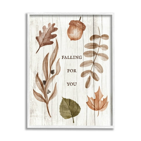 Stupell Industries Falling For You Fall Botanicals Graphic Art White Framed Art Print Wall Art, Design by Lil' Rue