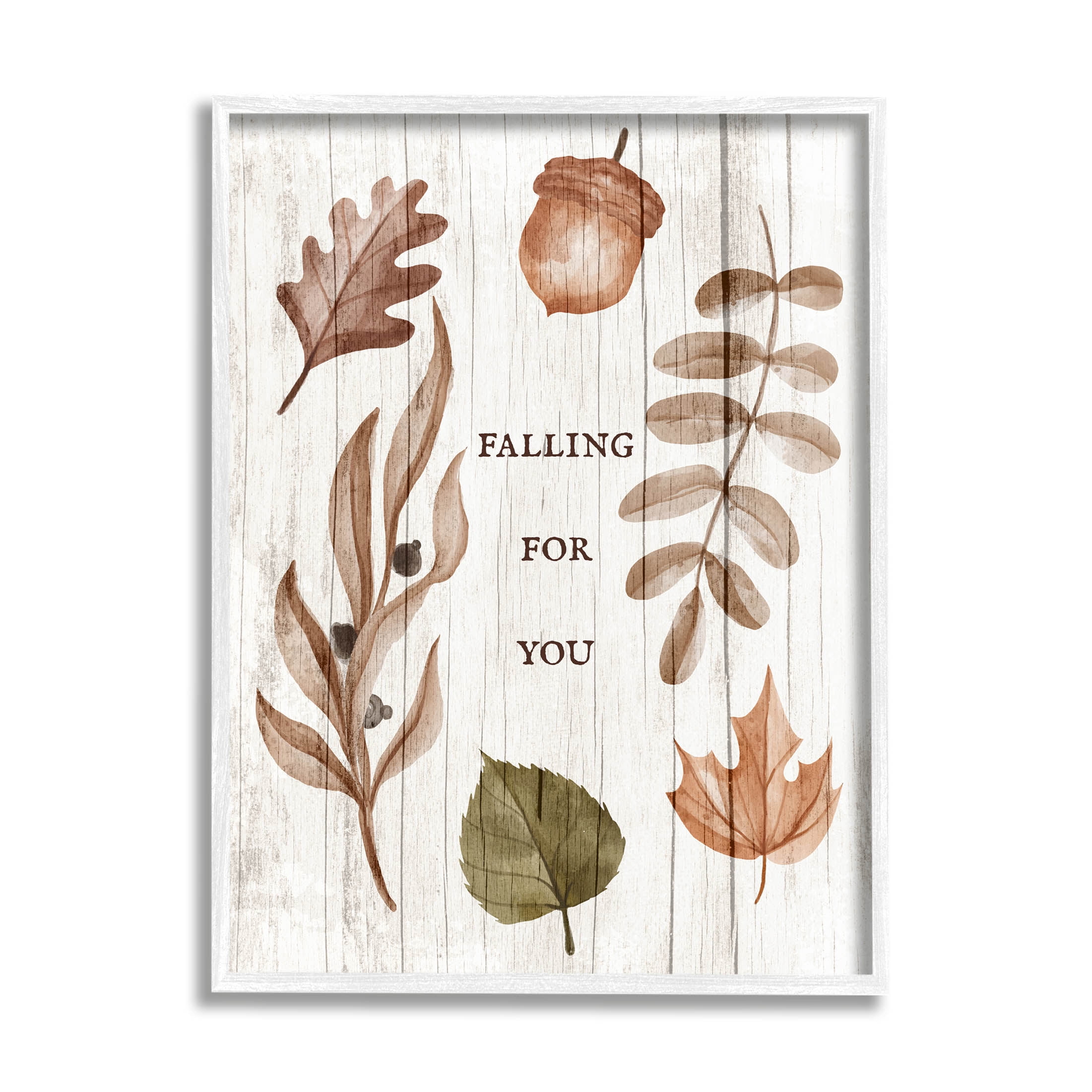 Stupell Industries Falling For You Fall Botanicals Graphic Art White Framed Art Print Wall Art, Design by Lil' Rue