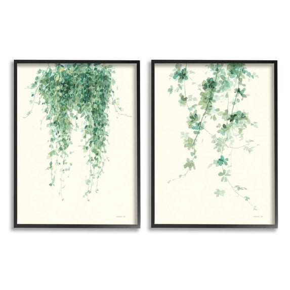 Stupell Industries Falling Ivy Vines Nature Minimal Green Watercolor Framed Wall Art Design by Danhui Nai, 2 Piece, 11" x 14", Gray Framed