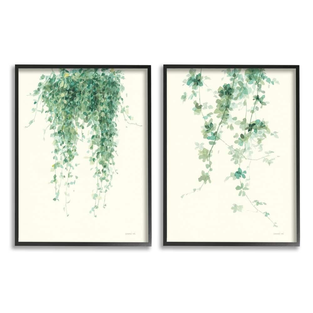 Stupell Industries Falling Ivy Vines Nature Minimal Green Watercolor Framed Wall Art Design by Danhui Nai, 2 Piece, 16" x 20", Black Framed