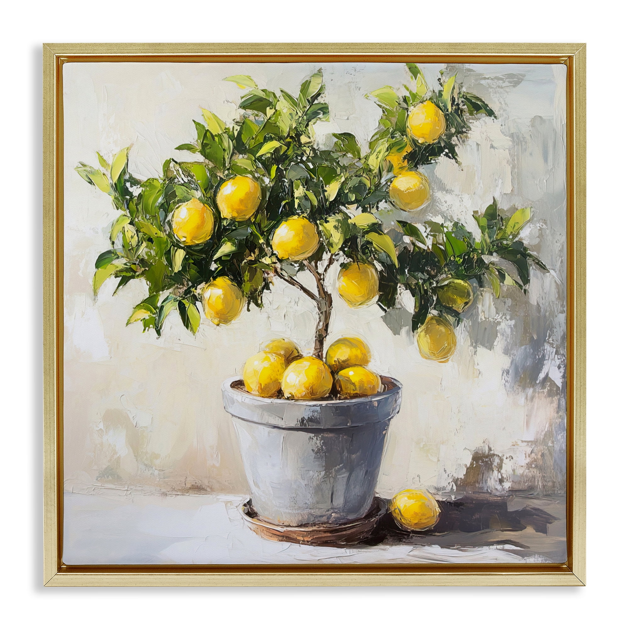 Stupell Industries Falling Lemon Tree Gold Framed Floater Canvas Wall Art, design by Tina LeCour