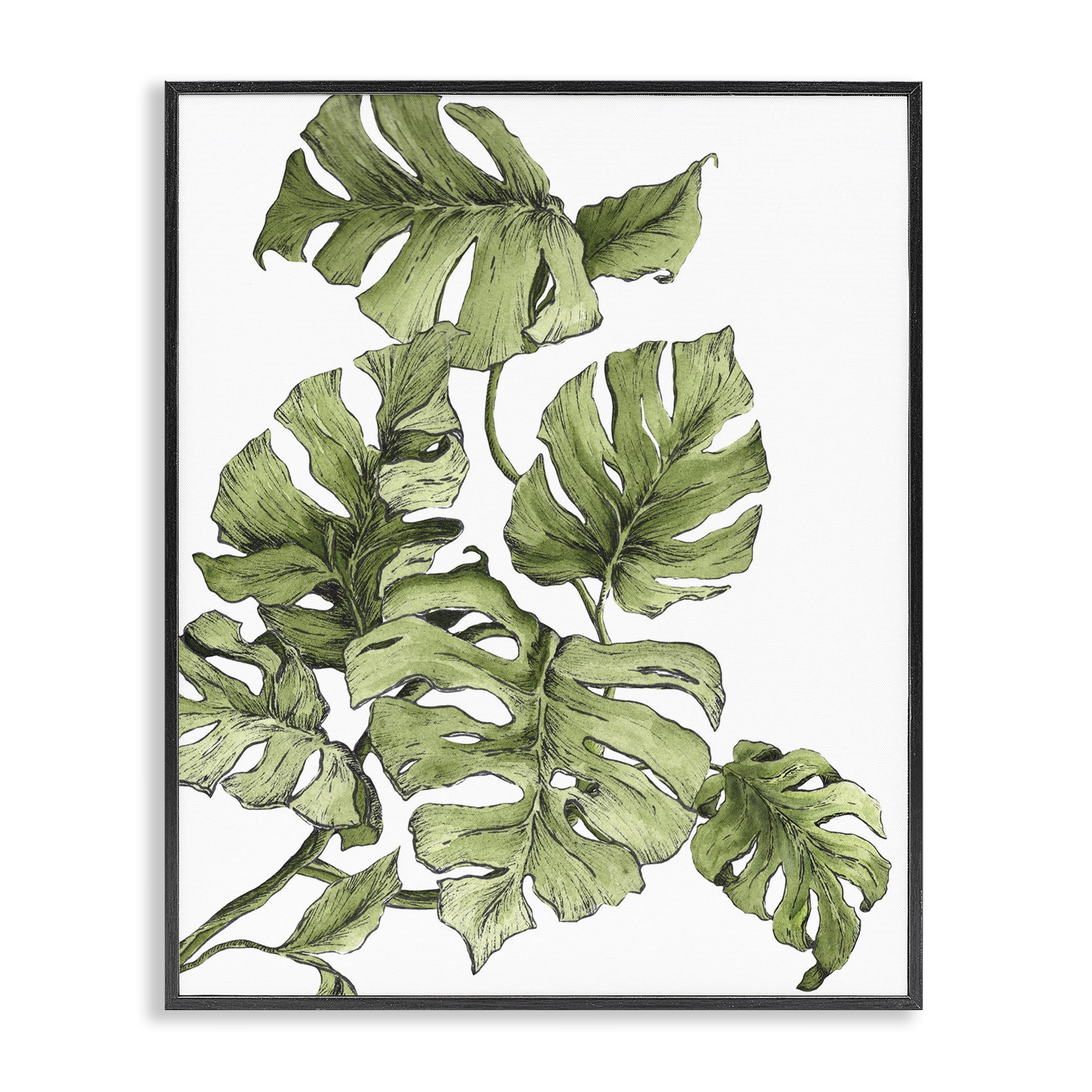 Stupell Industries Falling Monstera Leaves Botanical & Floral Painting Black Framed Art Print Wall Art, 11 x 14