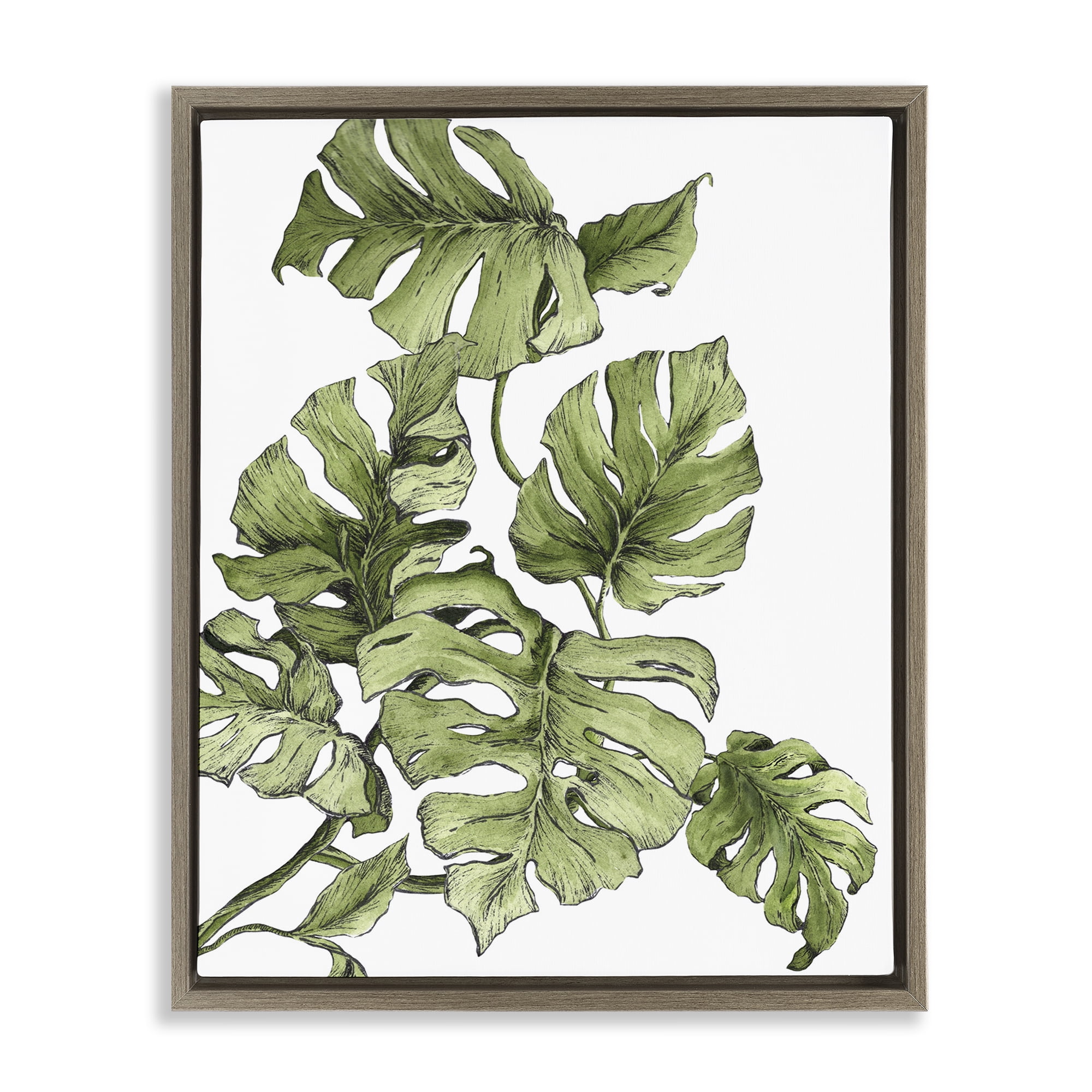 Stupell Industries Falling Monstera Leaves Botanical & Floral Painting Brown Floater Framed Art Print Wall Art, 25 x 31