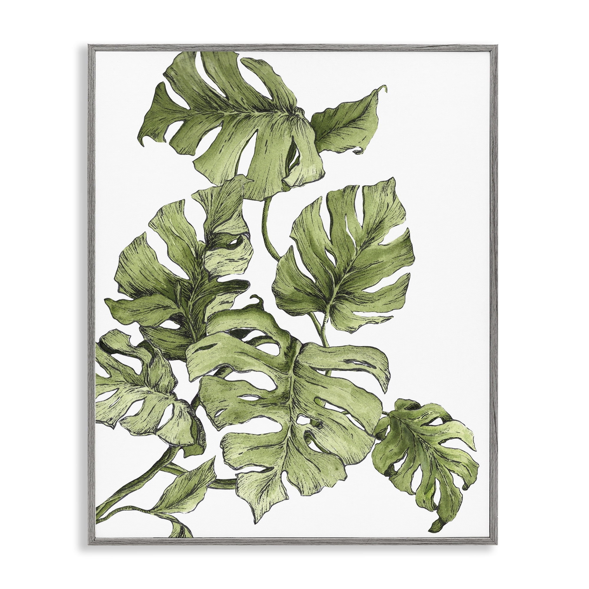 Stupell Industries Falling Monstera Leaves Botanical & Floral Painting Gray Framed Art Print Wall Art, 24 x 30