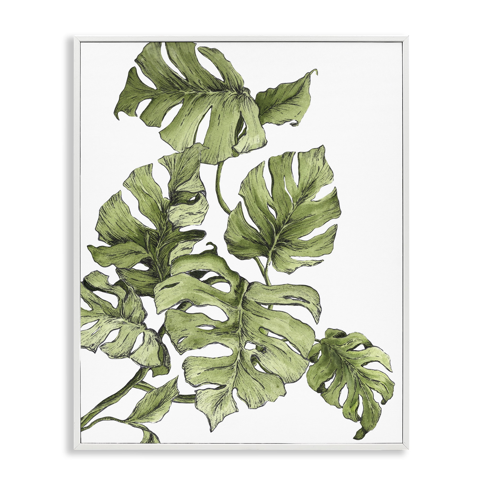 Stupell Industries Falling Monstera Leaves Botanical & Floral Painting White Framed Art Print Wall Art, 16 x 20