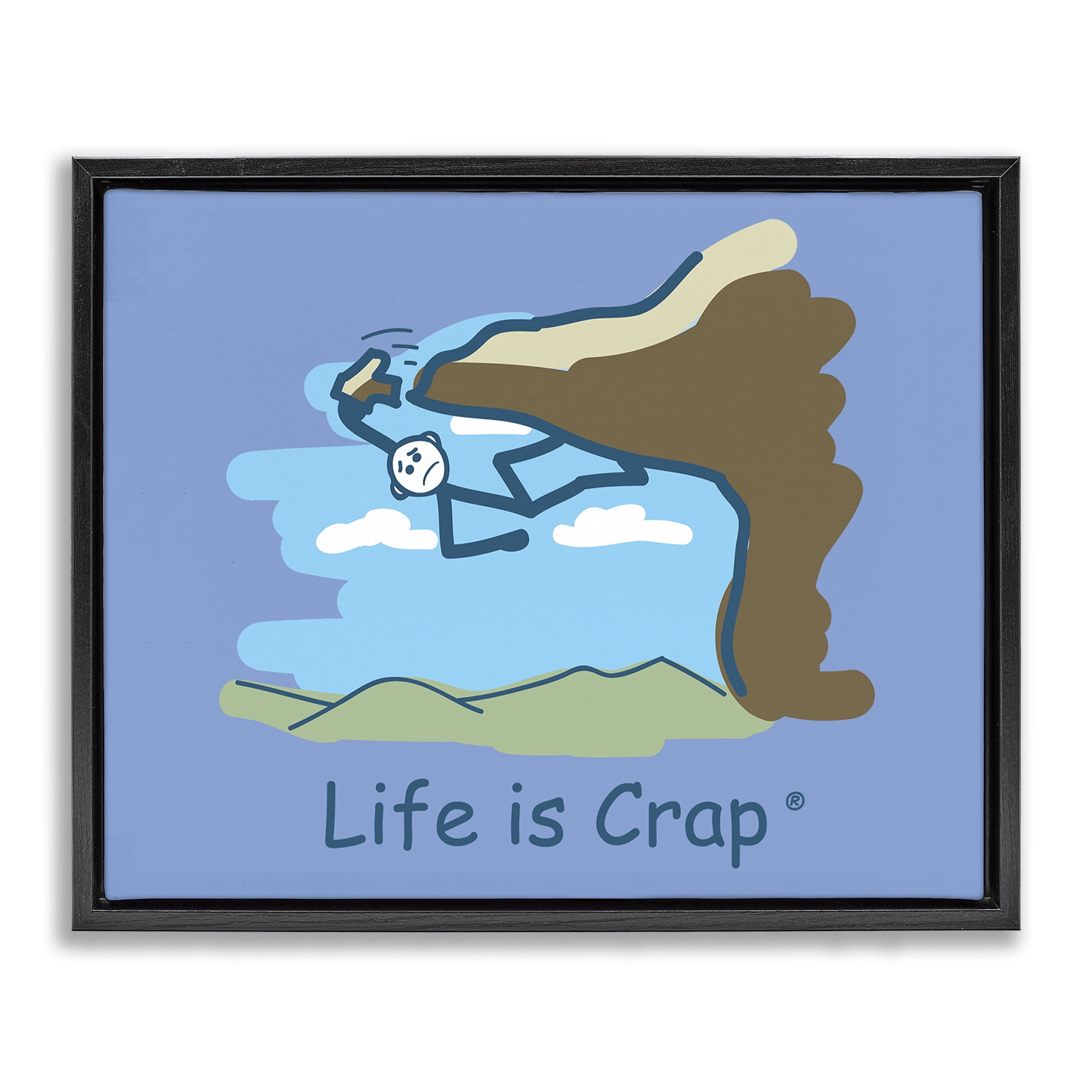 Stupell Industries Falling Rock Climber Novelty & Humor Painting Black Floater Framed Canvas Art Print Wall Art, 21 x 17