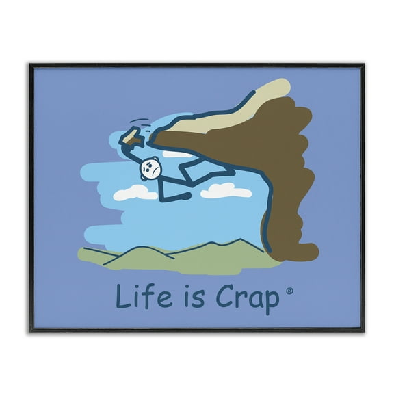 Stupell Industries Falling Rock Climber Novelty & Humor Painting Black Framed Art Print Wall Art, 14 x 11