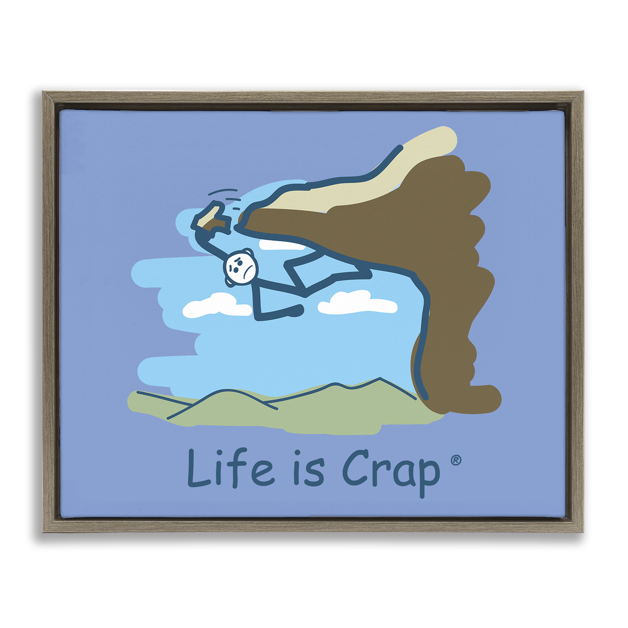 Stupell Industries Falling Rock Climber Novelty & Humor Painting Brown Floater Framed Canvas Art Print Wall Art, 21 x 17