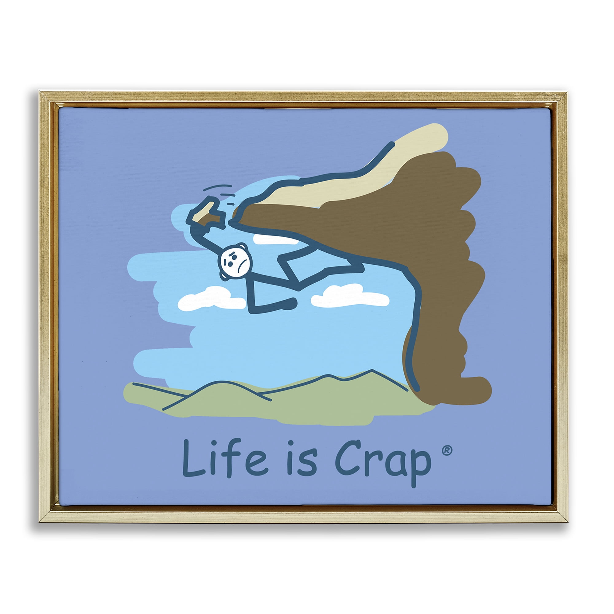 Stupell Industries Falling Rock Climber Novelty & Humor Painting Gold Floater Framed Canvas Art Print Wall Art, 21 x 17