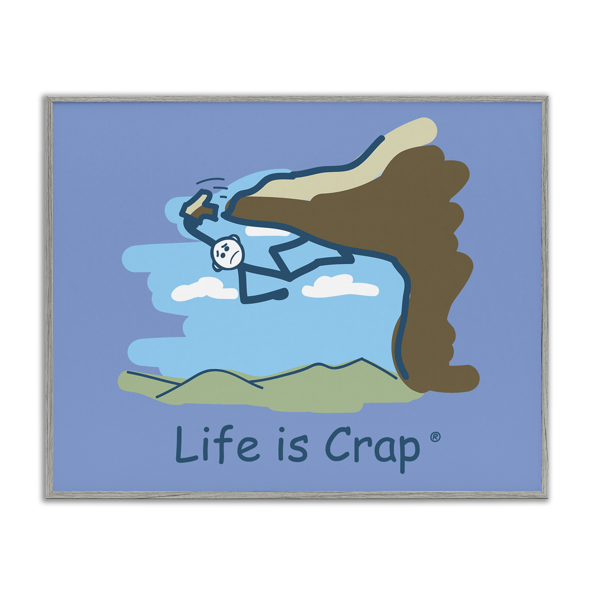 Stupell Industries Falling Rock Climber Novelty & Humor Painting Gray Framed Art Print Wall Art, 20 x 16