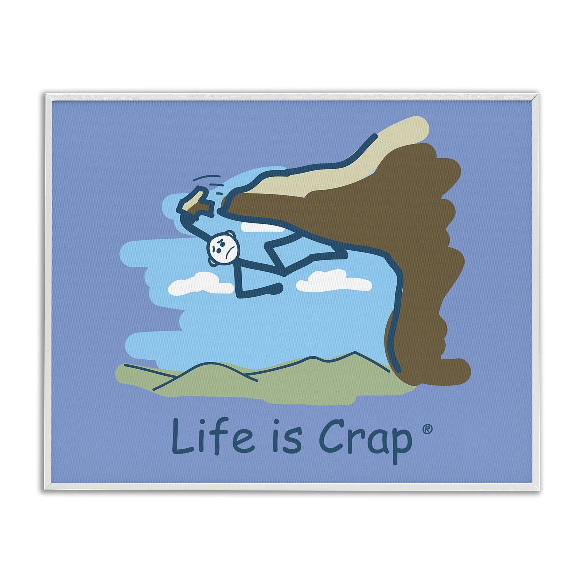 Stupell Industries Falling Rock Climber Novelty & Humor Painting White Framed Art Print Wall Art, 20 x 16