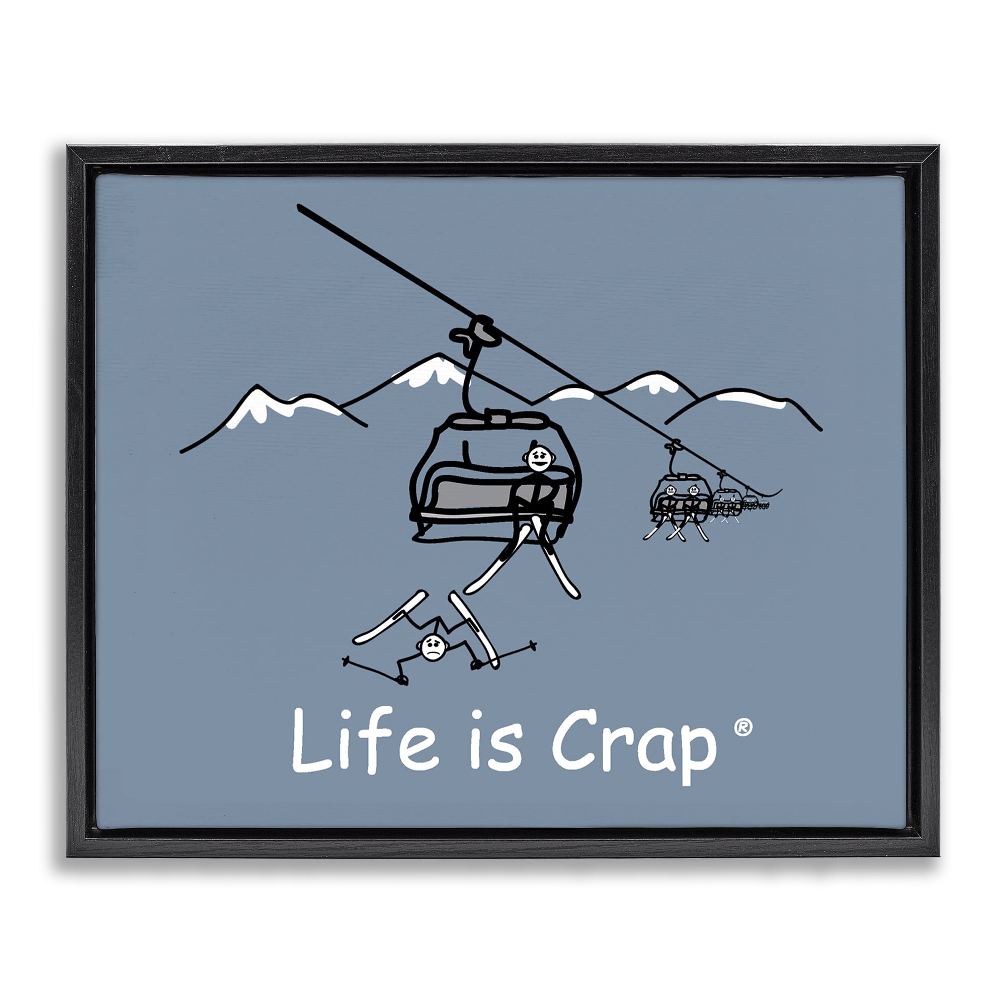 Stupell Industries Falling Ski Lift Novelty & Humor Painting Black Floater Framed Canvas Art Print Wall Art, 21 x 17