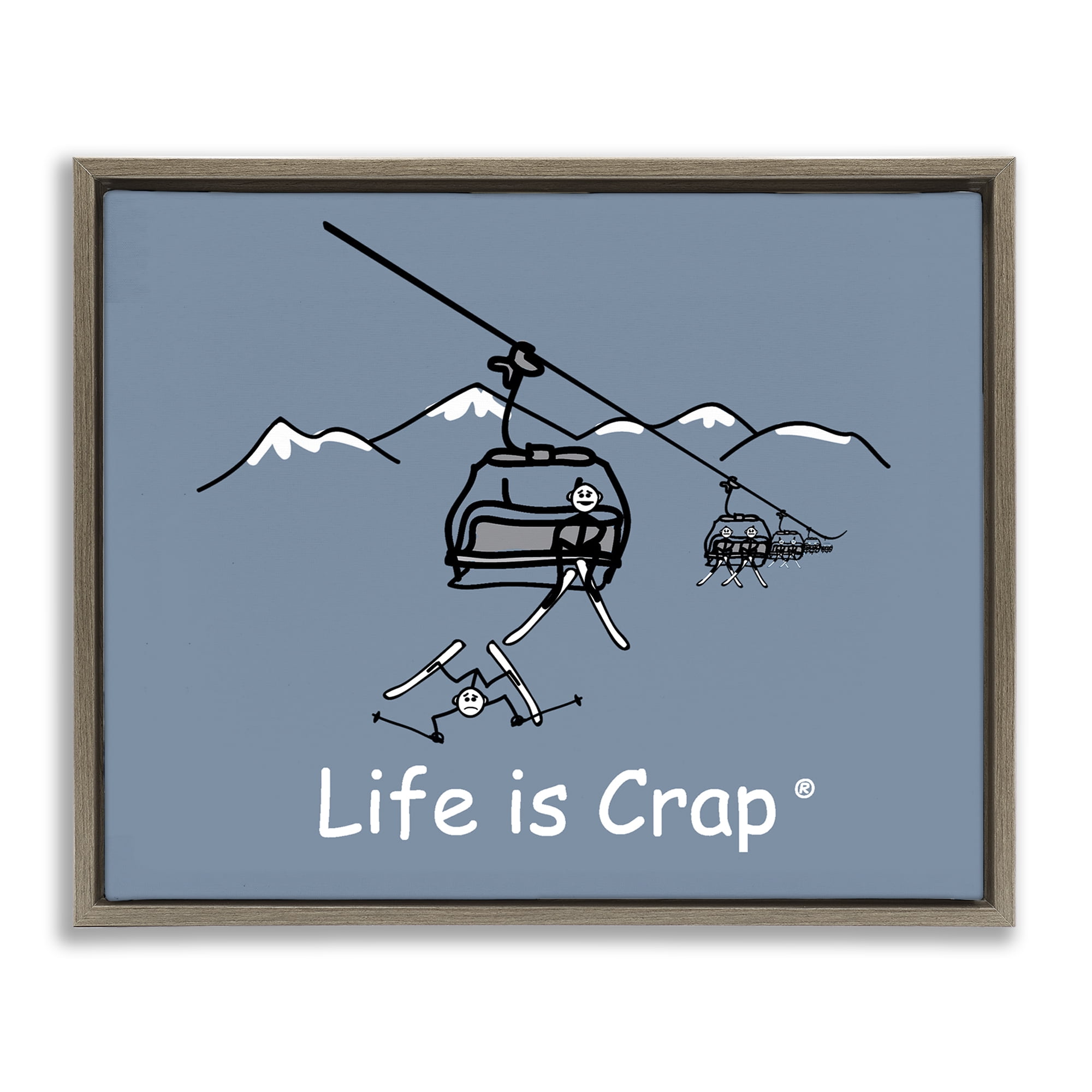 Stupell Industries Falling Ski Lift Novelty & Humor Painting Brown Floater Framed Canvas Art Print Wall Art, 31 x 25