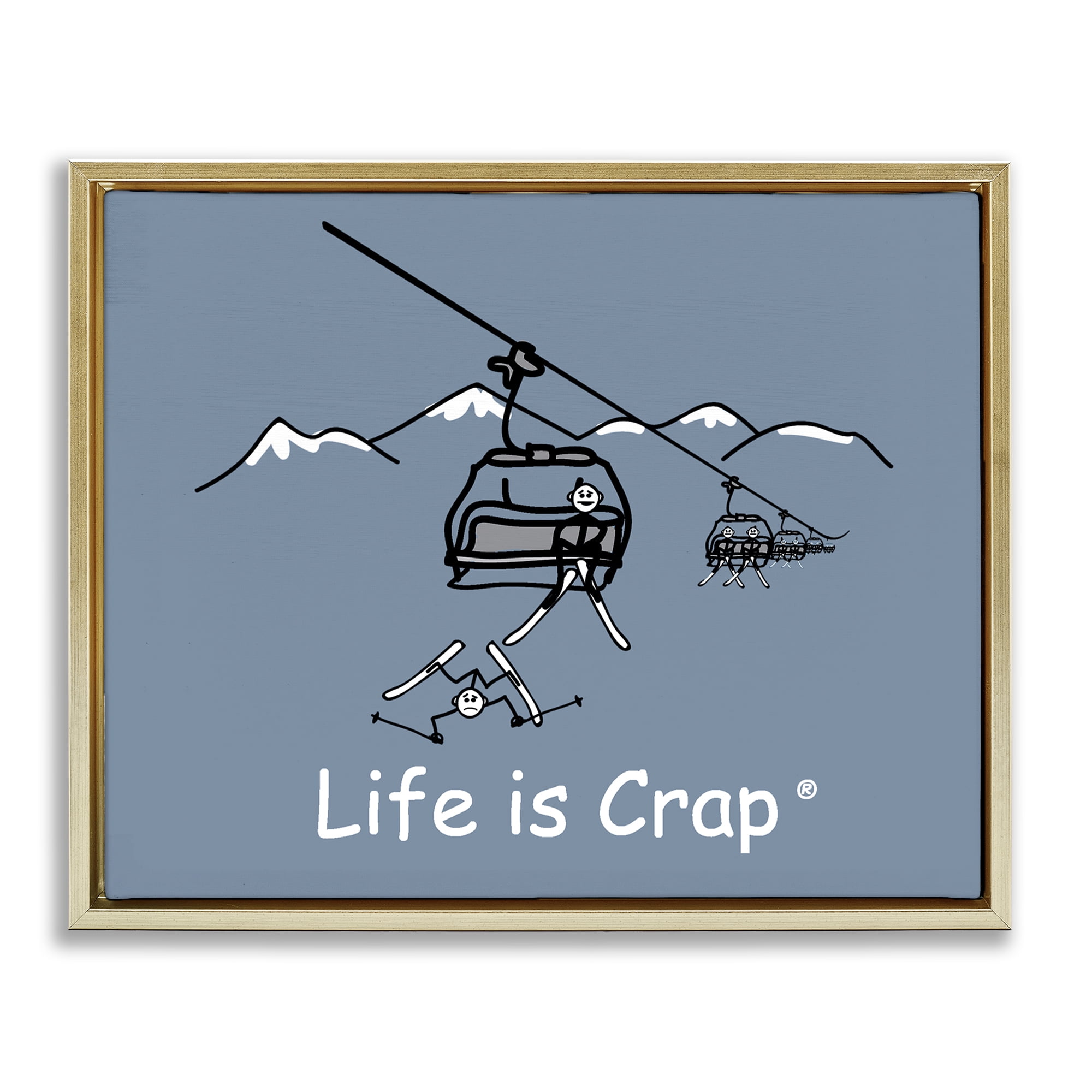Stupell Industries Falling Ski Lift Novelty & Humor Painting Gold Floater Framed Canvas Art Print Wall Art, 21 x 17