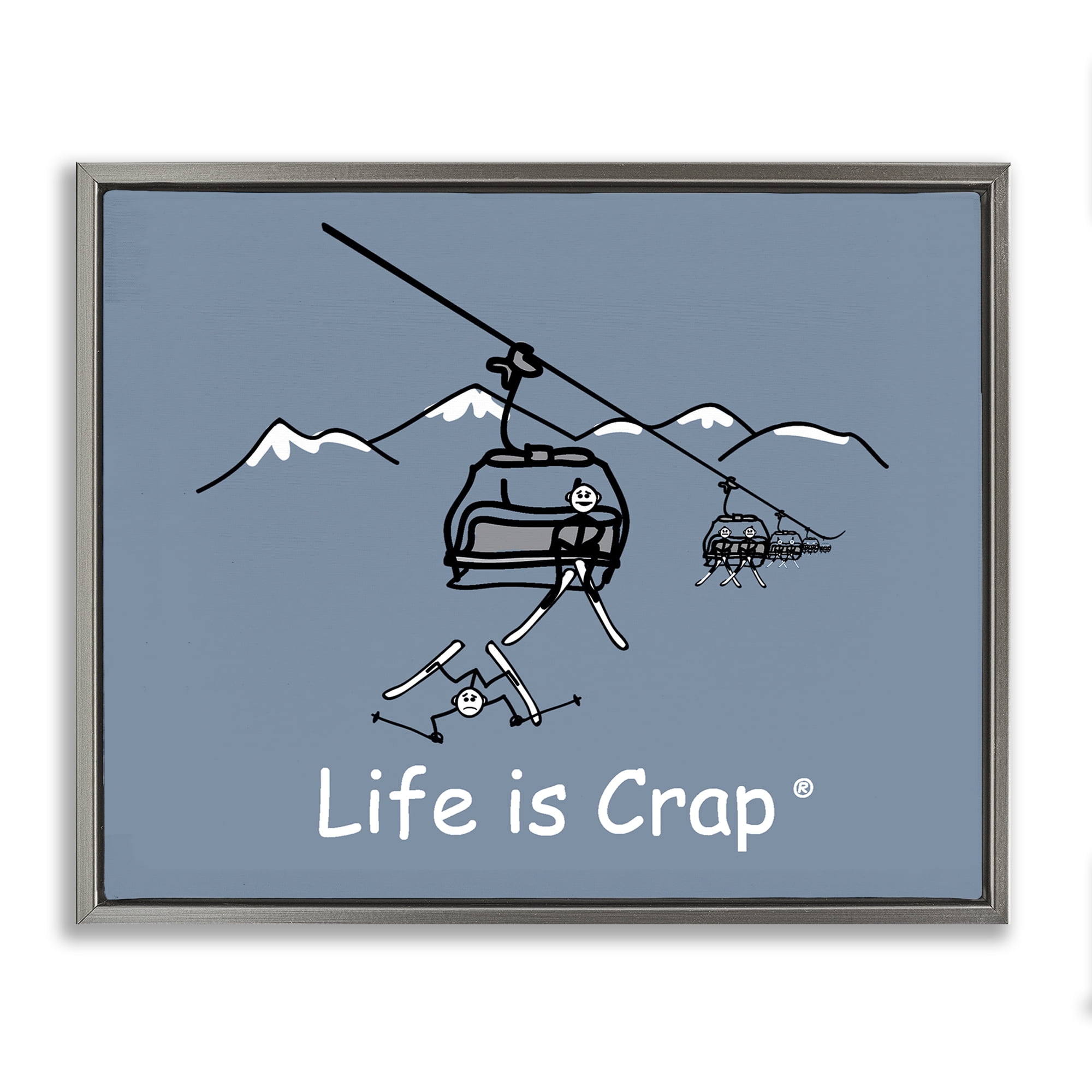 Stupell Industries Falling Ski Lift Novelty & Humor Painting Gray Floater Framed Canvas Art Print Wall Art, 31 x 25