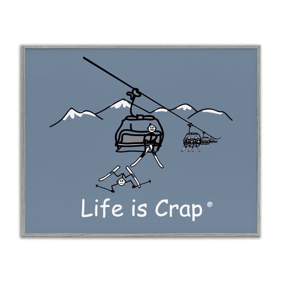 Stupell Industries Falling Ski Lift Novelty & Humor Painting Gray Framed Art Print Wall Art, 14 x 11