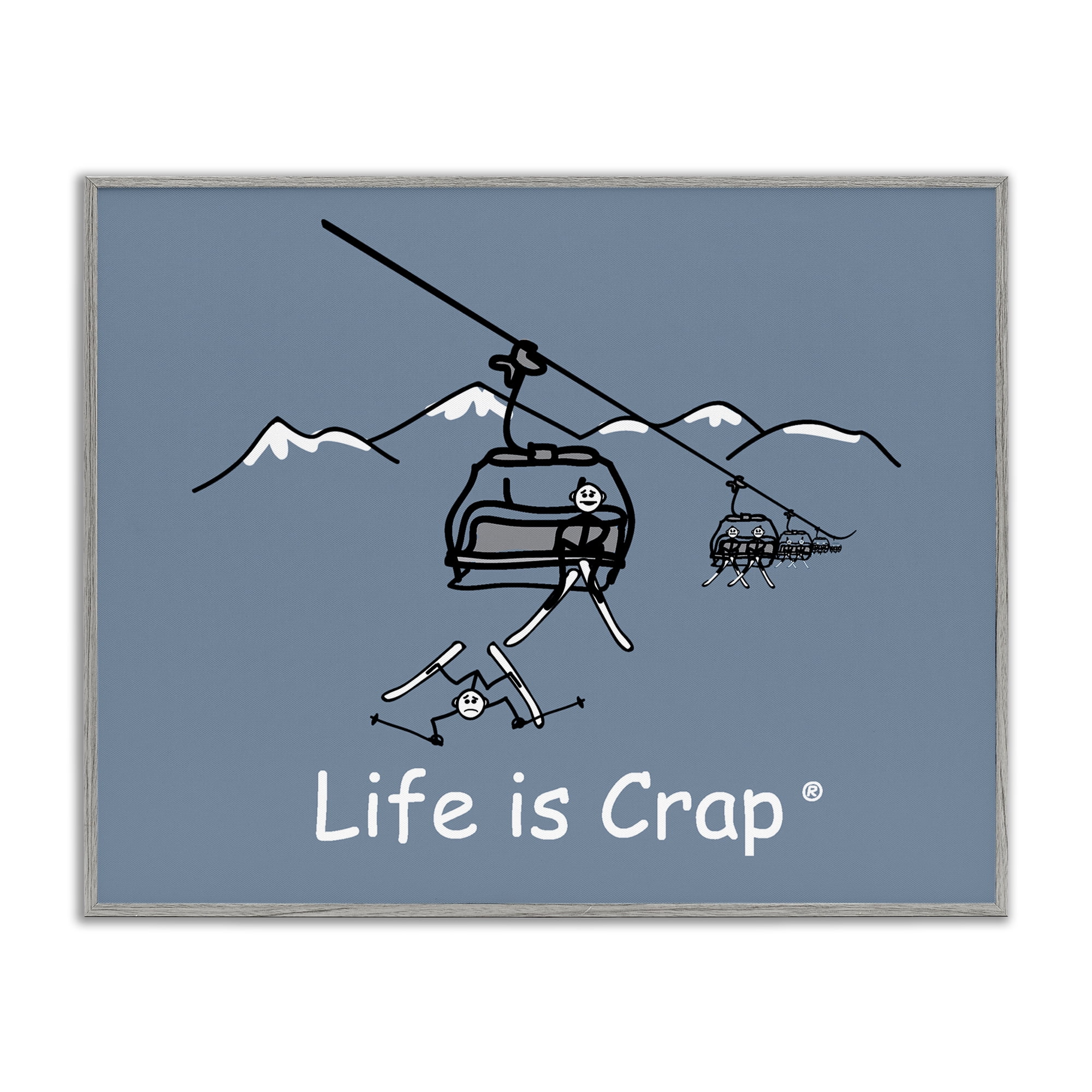 Stupell Industries Falling Ski Lift Novelty & Humor Painting Gray Framed Art Print Wall Art, 30 x 24