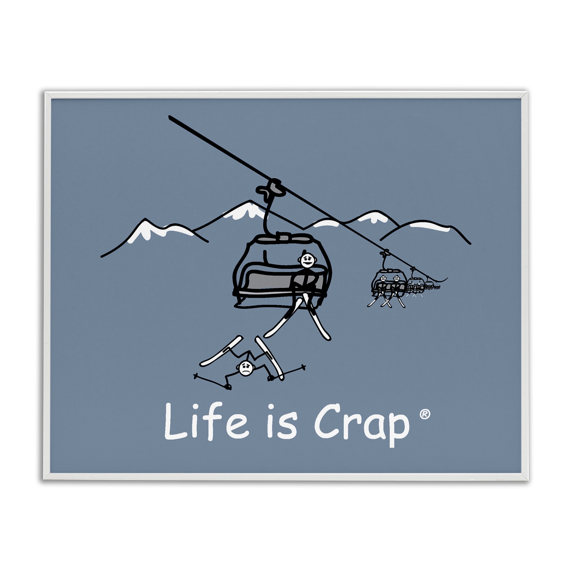 Stupell Industries Falling Ski Lift Novelty & Humor Painting White Framed Art Print Wall Art, 30 x 24