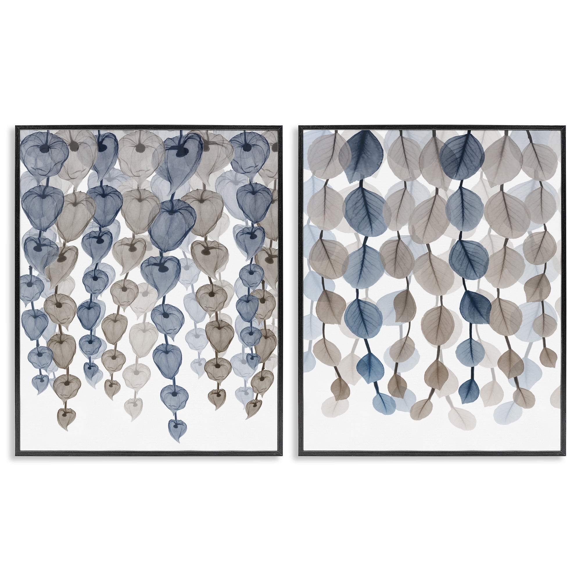 Stupell Industries Falling Vines Neutral Leaves Abstract Painting Black Framed Art Print Wall Art, 24 x 30, Set of 2