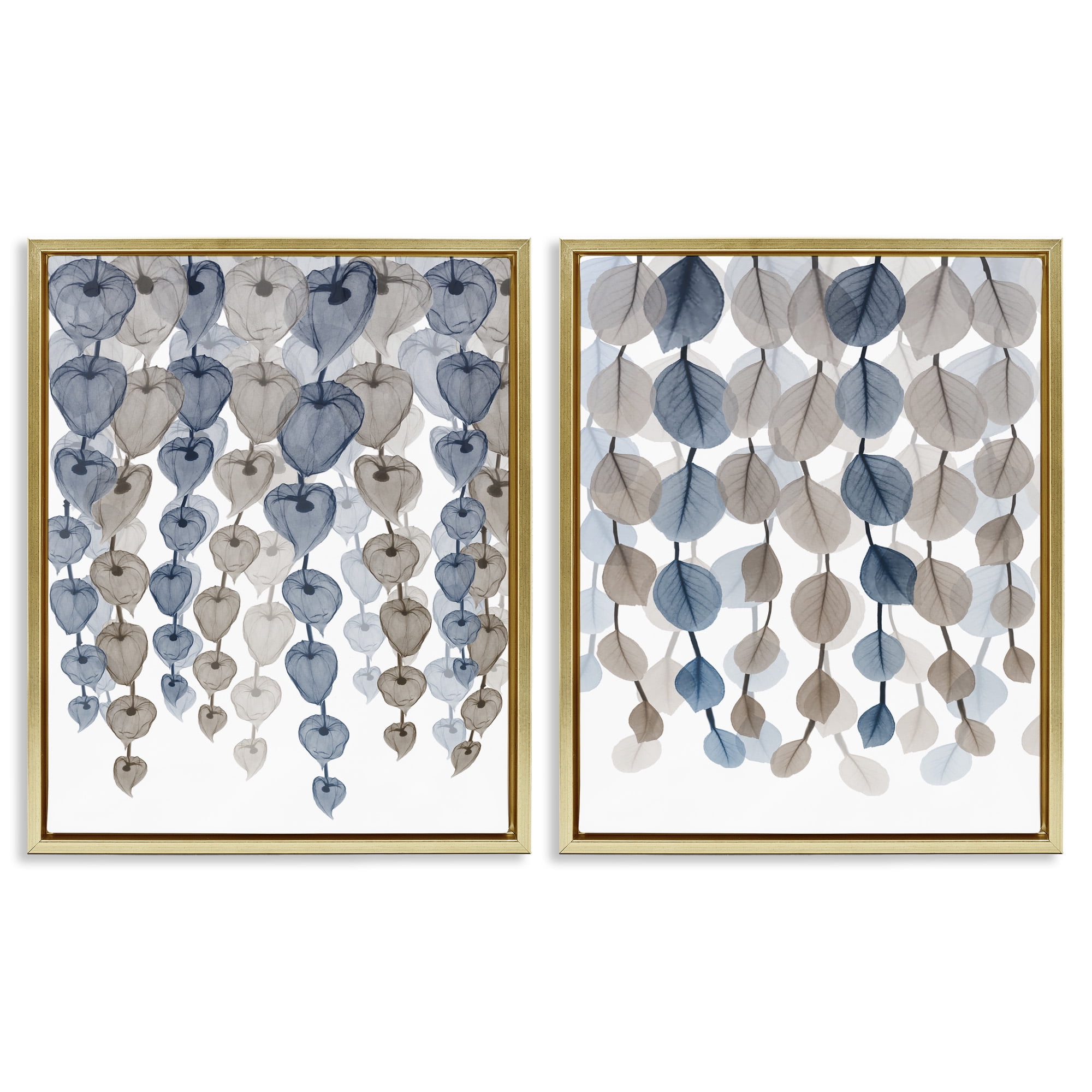 Stupell Industries Falling Vines Neutral Leaves Abstract Painting Gold Floater Framed Canvas Art Print Wall Art, 25 x 31, Set of 2