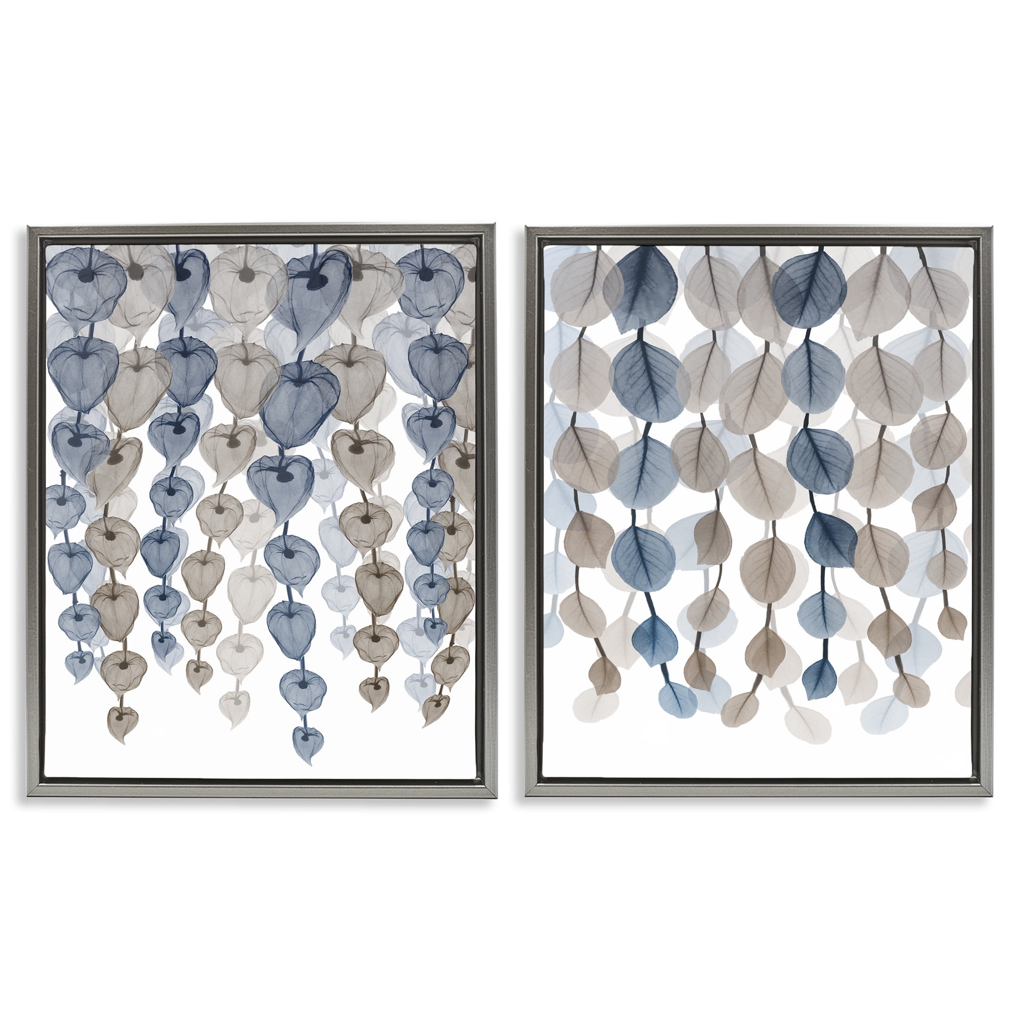 Gray and Blue Abstract Leaf Print on Canvas, 17 x 21