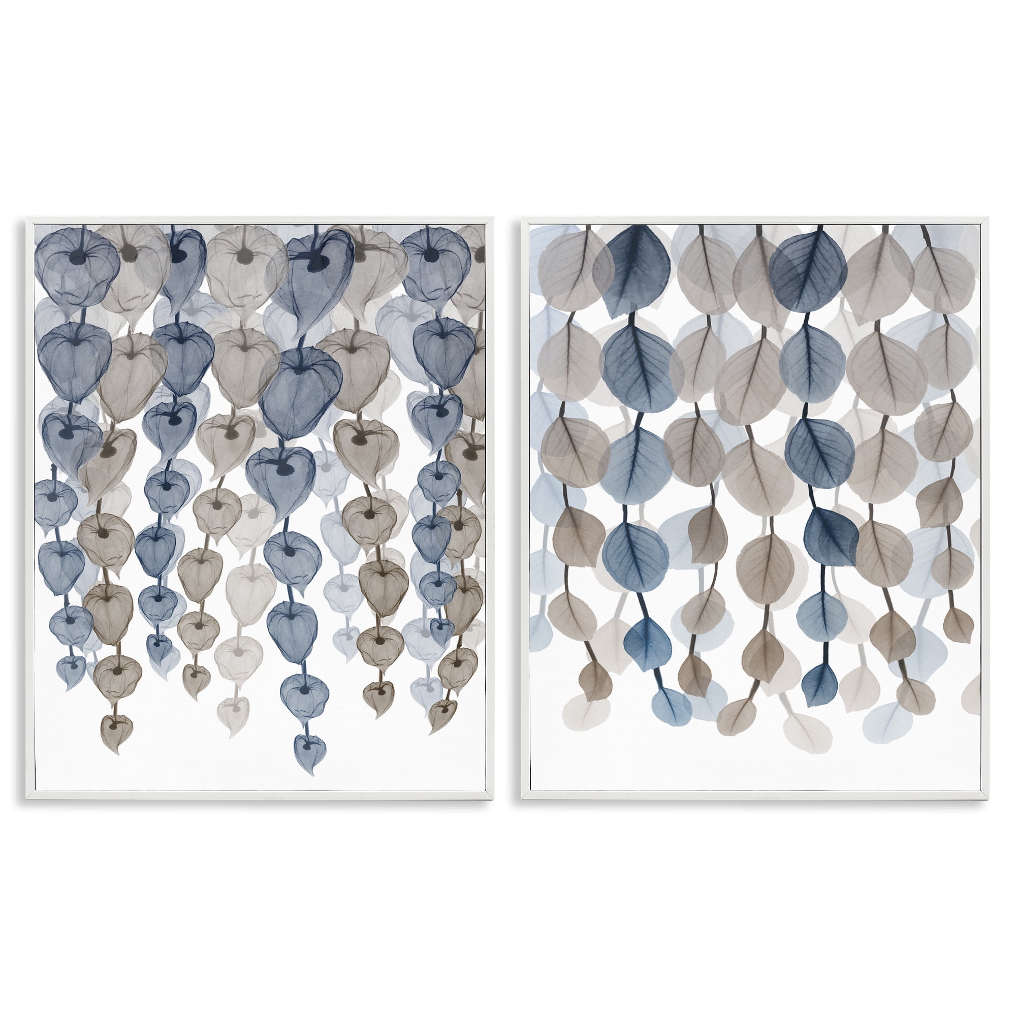 Stupell Industries Falling Vines Neutral Leaves Abstract Painting White Framed Art Print Wall Art, 24 x 30, Set of 2