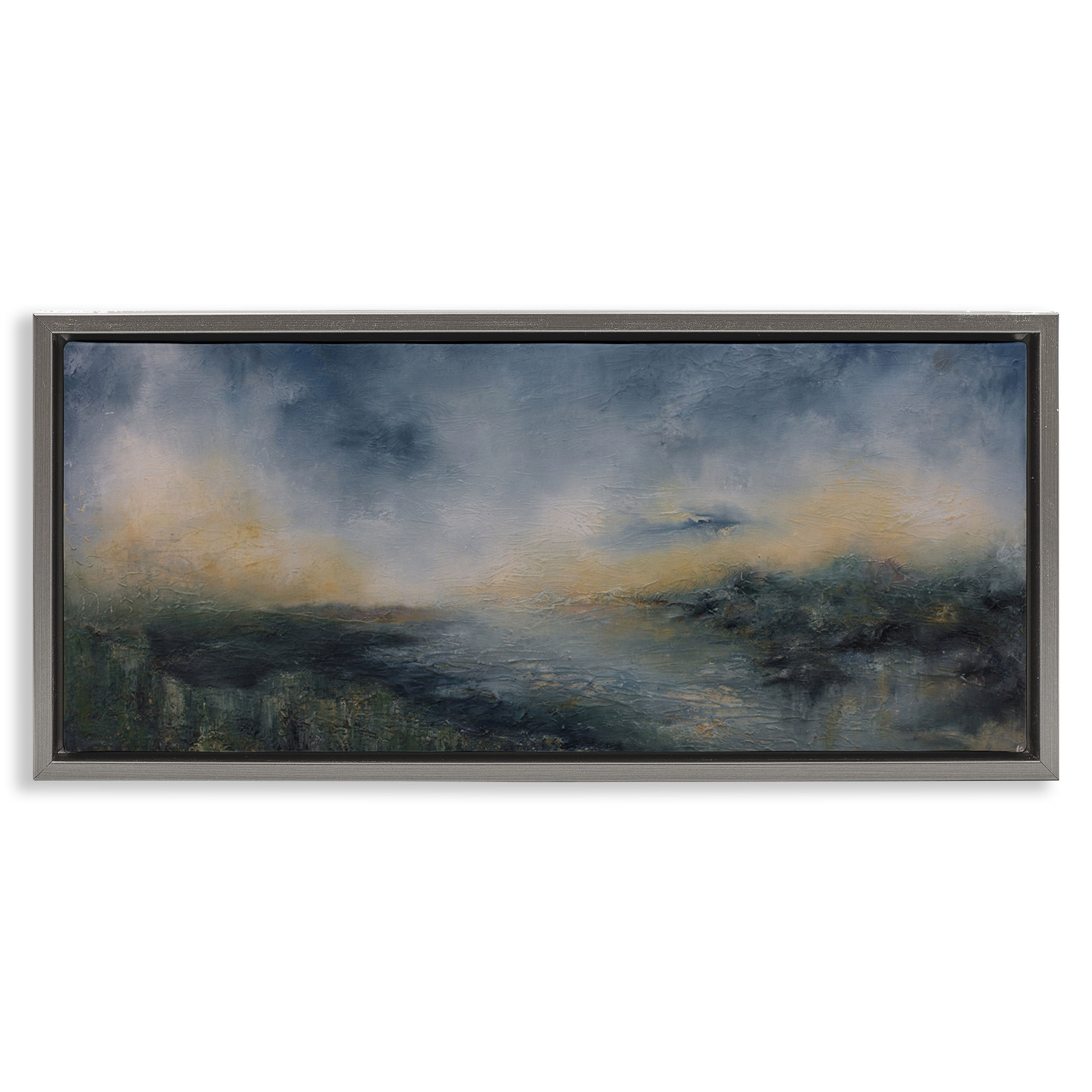 Stupell Industries Fame Islands Abstraction Abstract Painting Gray Floater Framed Canvas Art Print Wall Art, 25 x 11