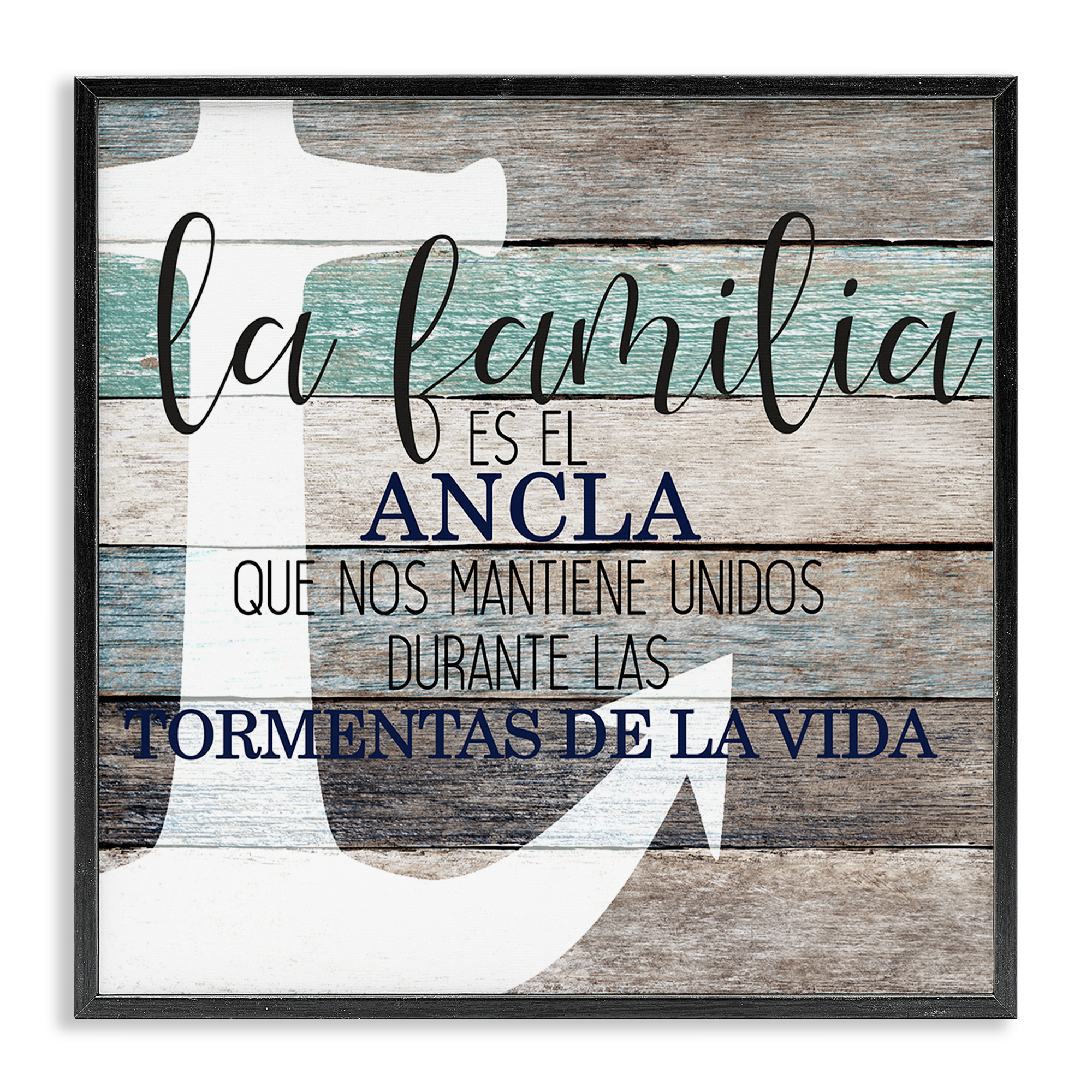 Stupell Industries Familia Nuestro Ancla Inspirational Quotes & Sayings Painting Black Framed Art Print Wall Art, 12 x 12