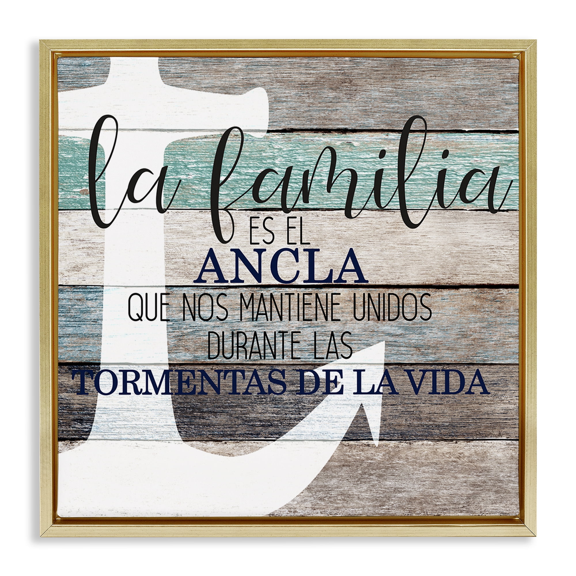 Stupell Industries Familia Nuestro Ancla Inspirational Quotes & Sayings Painting Gold Floater Framed Art Print Wall Art, 18 x 18