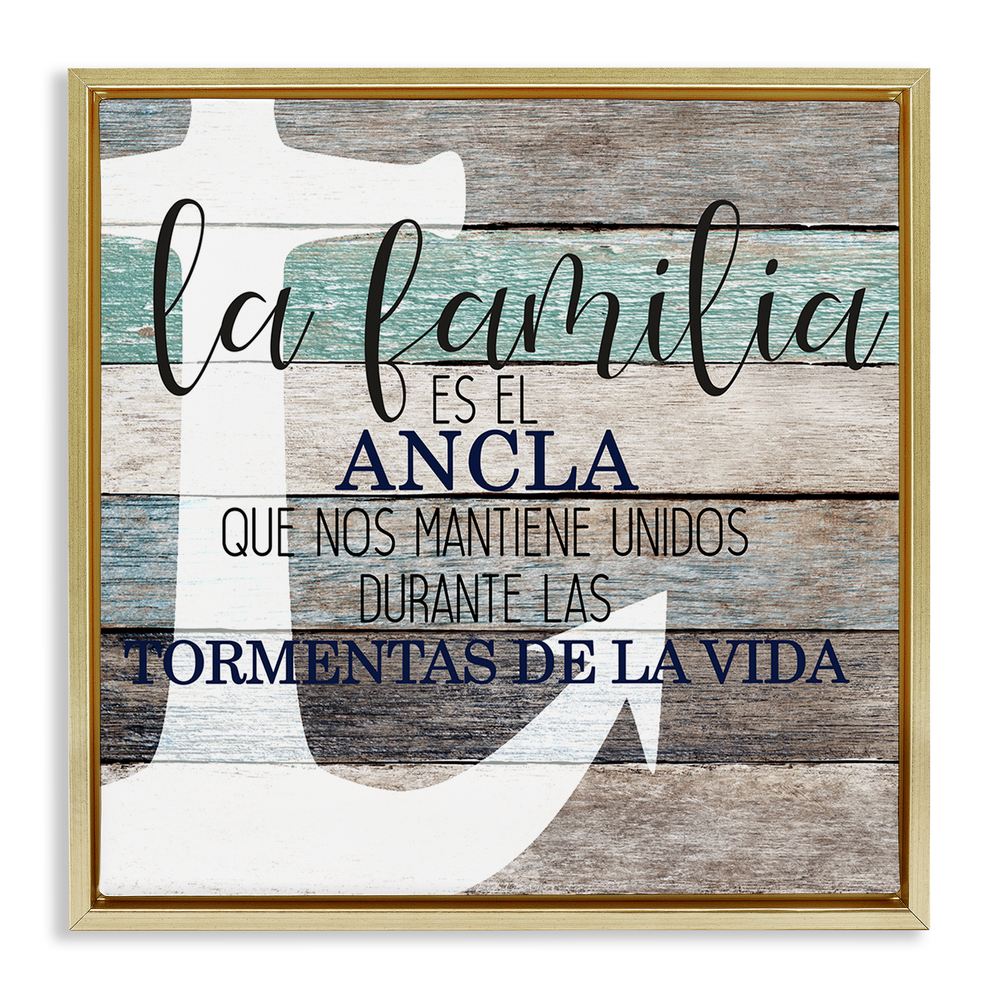 Stupell Industries Familia Nuestro Ancla Inspirational Quotes & Sayings Painting Gold Floater Framed Art Print Wall Art, 25 x 25