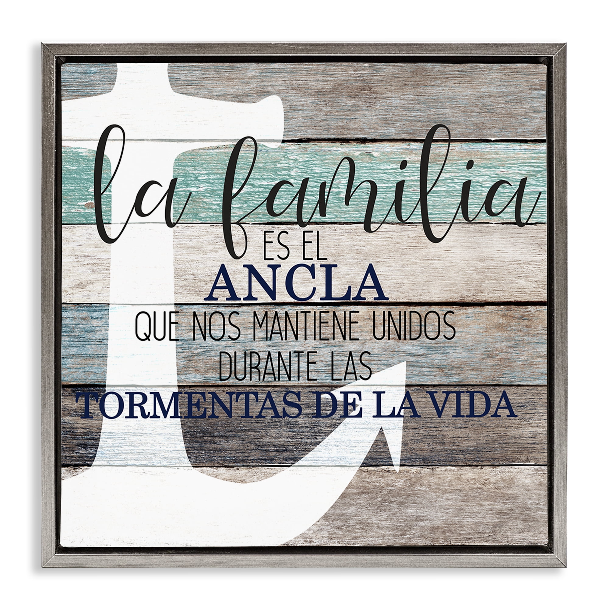 Stupell Industries Familia Nuestro Ancla Inspirational Quotes & Sayings Painting Gray Floater Framed Art Print Wall Art, 18 x 18