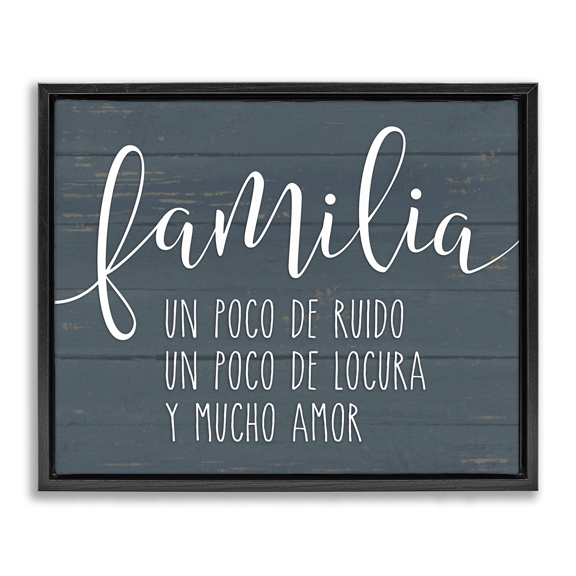 Stupell Industries Familia Y Mucho Amor Inspirational Quotes & Sayings Painting Black Floater Framed Art Print Wall Art, 31 x 25