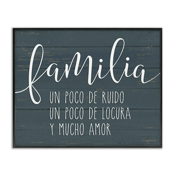 Stupell Industries Familia Y Mucho Amor Inspirational Quotes & Sayings Painting Black Framed Art Print Wall Art, 14 x 11