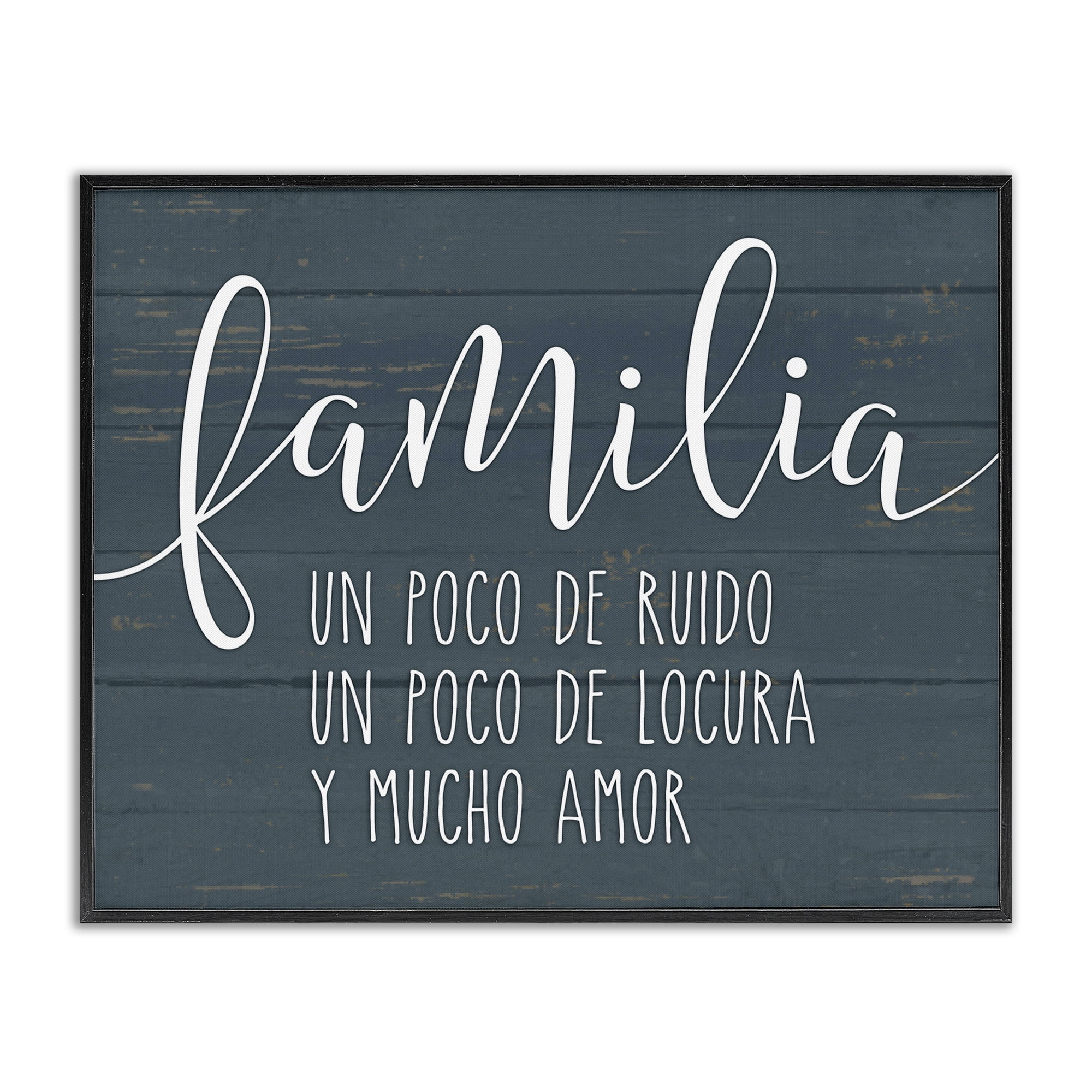 Stupell Industries Familia Y Mucho Amor Inspirational Quotes & Sayings Painting Black Framed Art Print Wall Art, 30 x 24