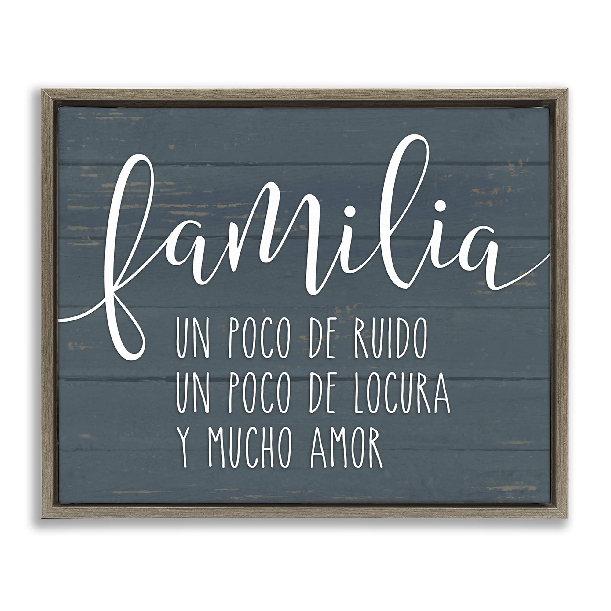 Stupell Industries Familia Y Mucho Amor Inspirational Quotes & Sayings Painting Brown Floater Framed Art Print Wall Art, 31 x 25