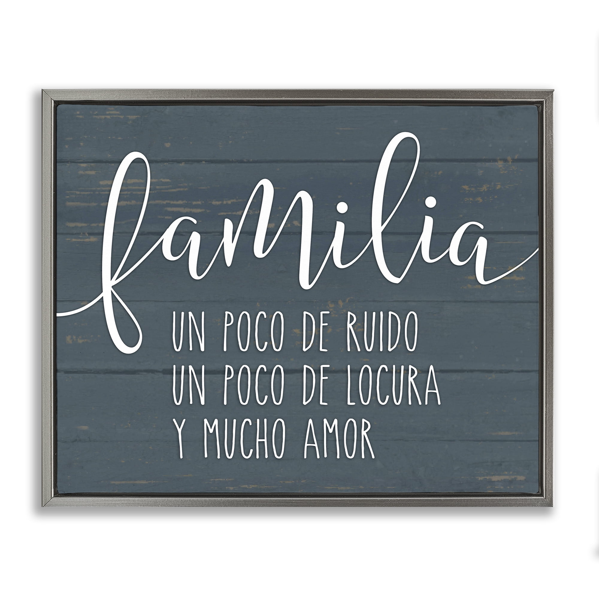 Stupell Industries Familia Y Mucho Amor Inspirational Quotes & Sayings Painting Gray Floater Framed Art Print Wall Art, 31 x 25