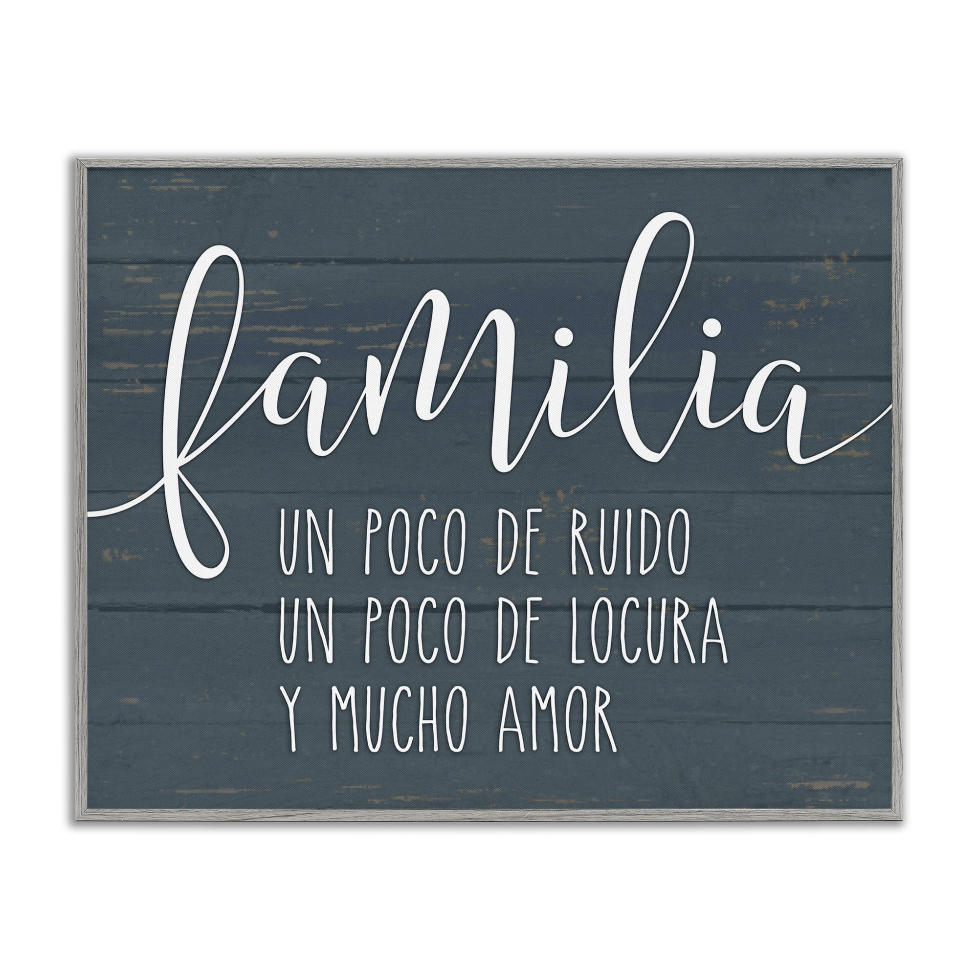 Stupell Industries Familia Y Mucho Amor Inspirational Quotes & Sayings Painting Gray Framed Art Print Wall Art, 14 x 11
