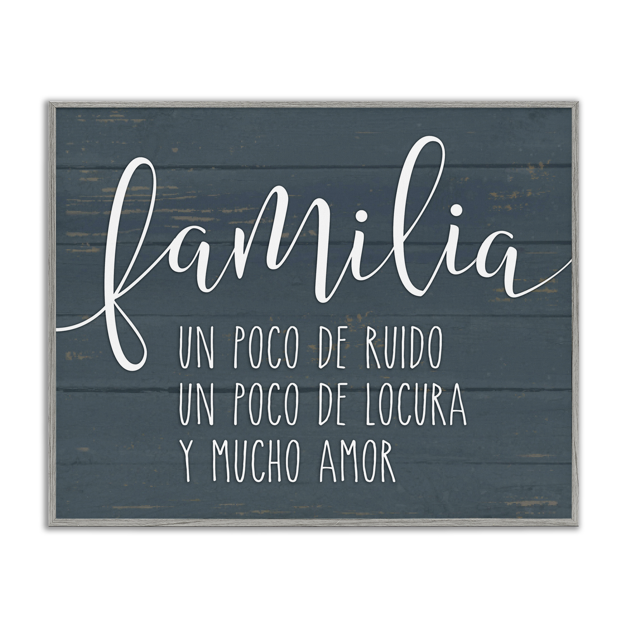 Stupell Industries Familia Y Mucho Amor Inspirational Quotes & Sayings Painting Gray Framed Art Print Wall Art, 30 x 24