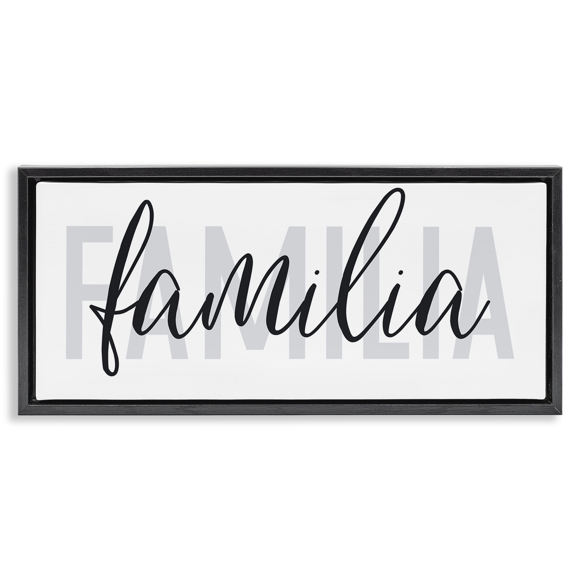 Stupell Industries Familia con Diseño Minimalista Typography and Symbols Painting Black Floater Framed Art Print Wall Art, 31 x 14