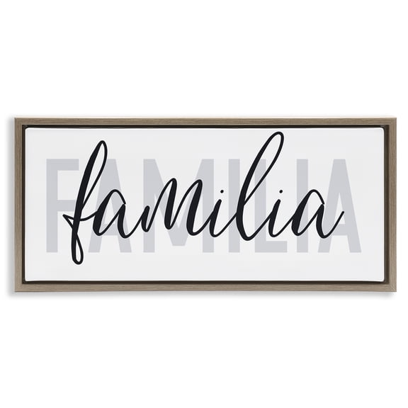 Stupell Industries Familia con Diseño Minimalista Typography and Symbols Painting Brown Floater Framed Art Print Wall Art, 31 x 14