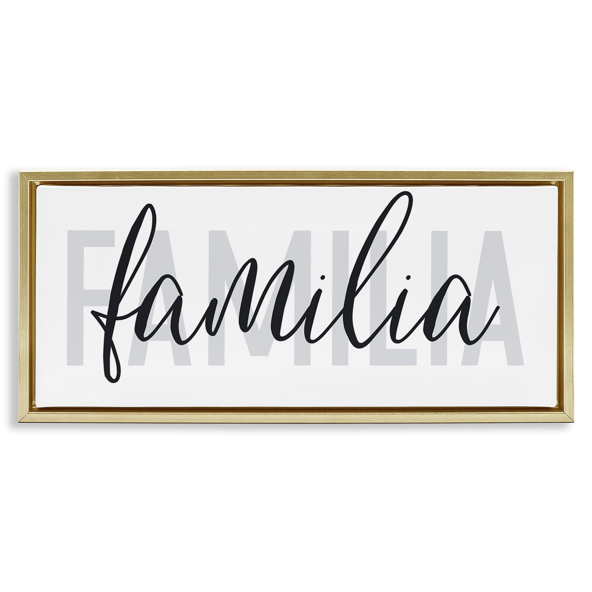 Stupell Industries Familia con Diseño Minimalista Typography and Symbols Painting Gold Floater Framed Art Print Wall Art, 31 x 14