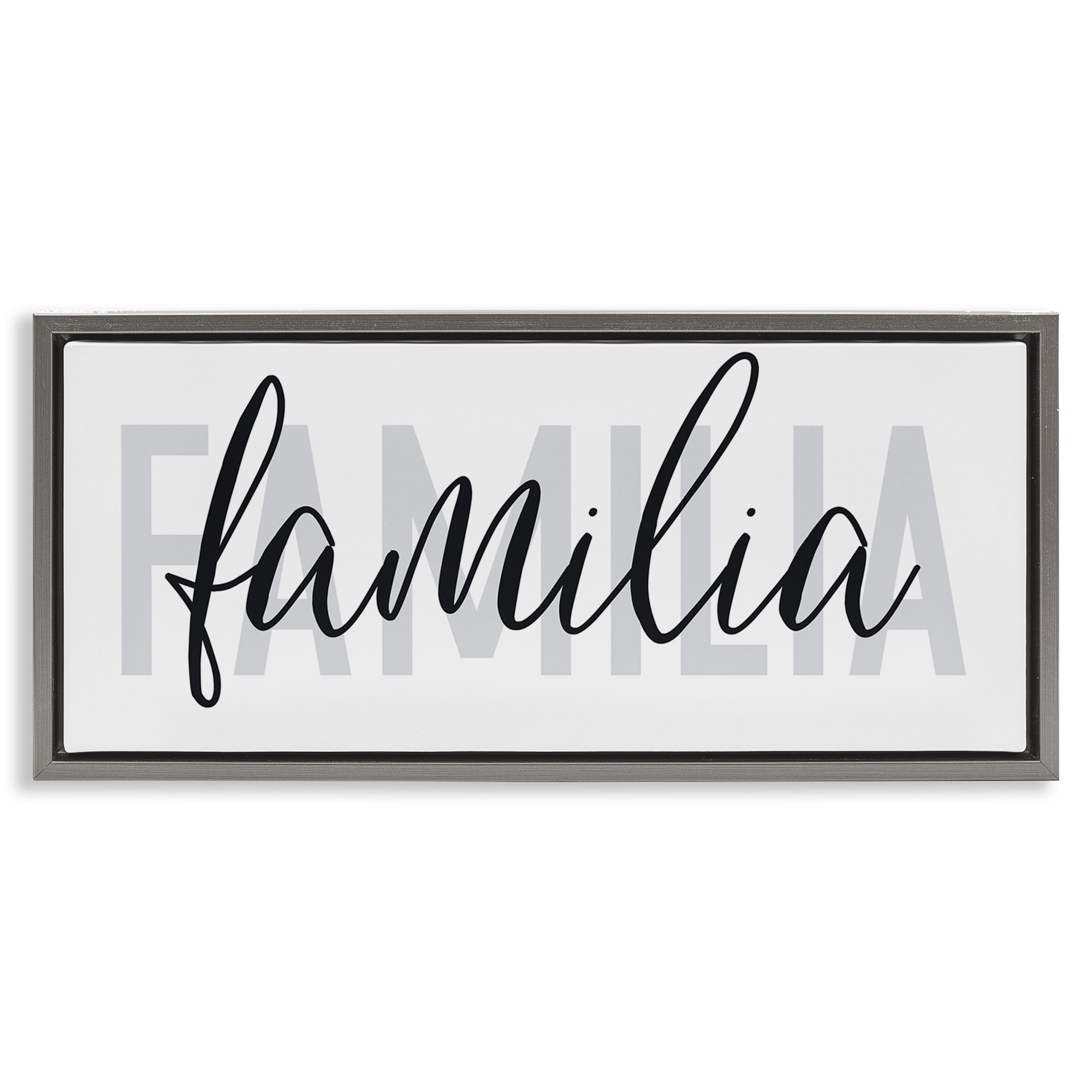 Stupell Industries Familia con Diseño Minimalista Typography and Symbols Painting Gray Floater Framed Art Print Wall Art, 31 x 14
