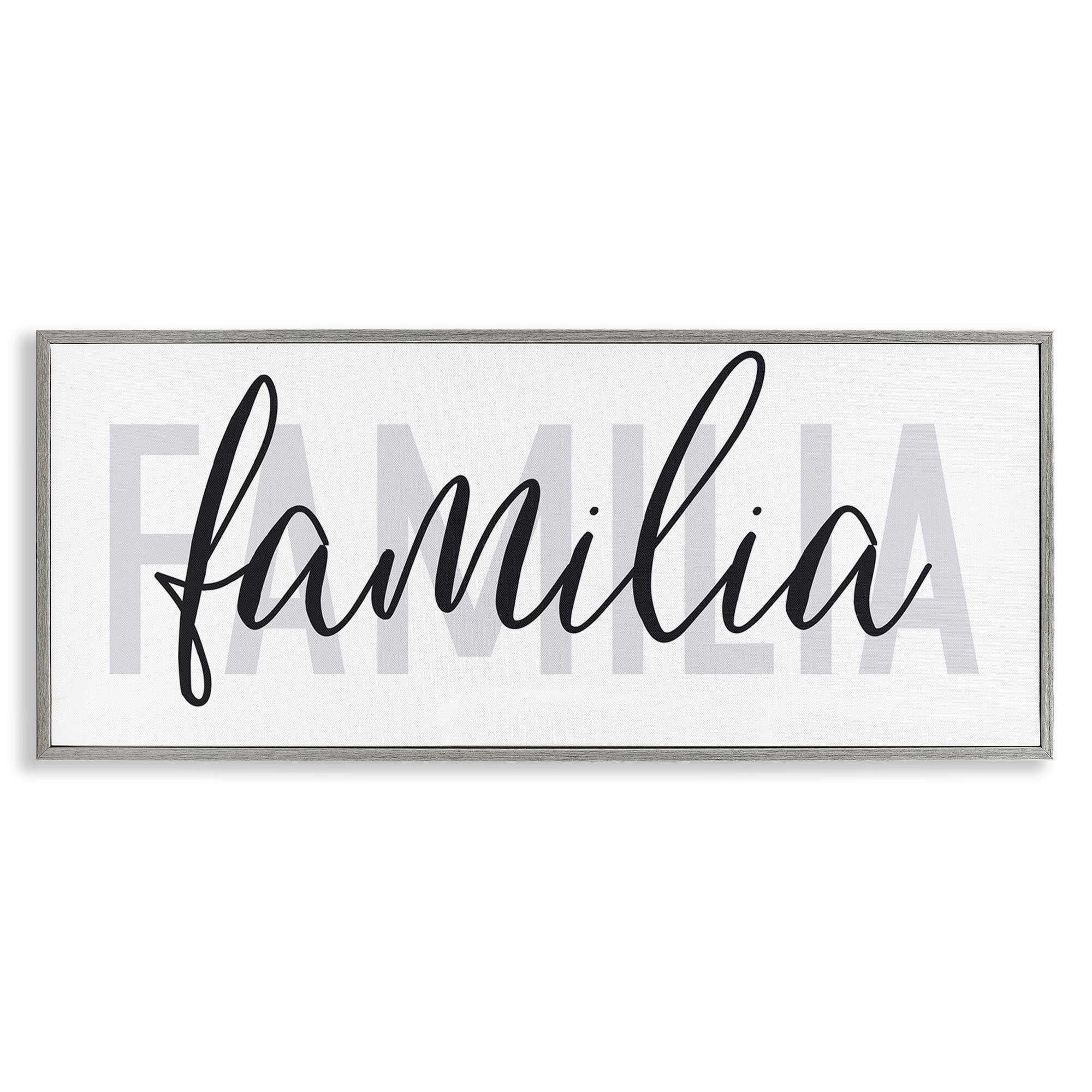 Stupell Industries Familia con Diseño Minimalista Typography and Symbols Painting Gray Framed Art Print Wall Art, 24 x 10